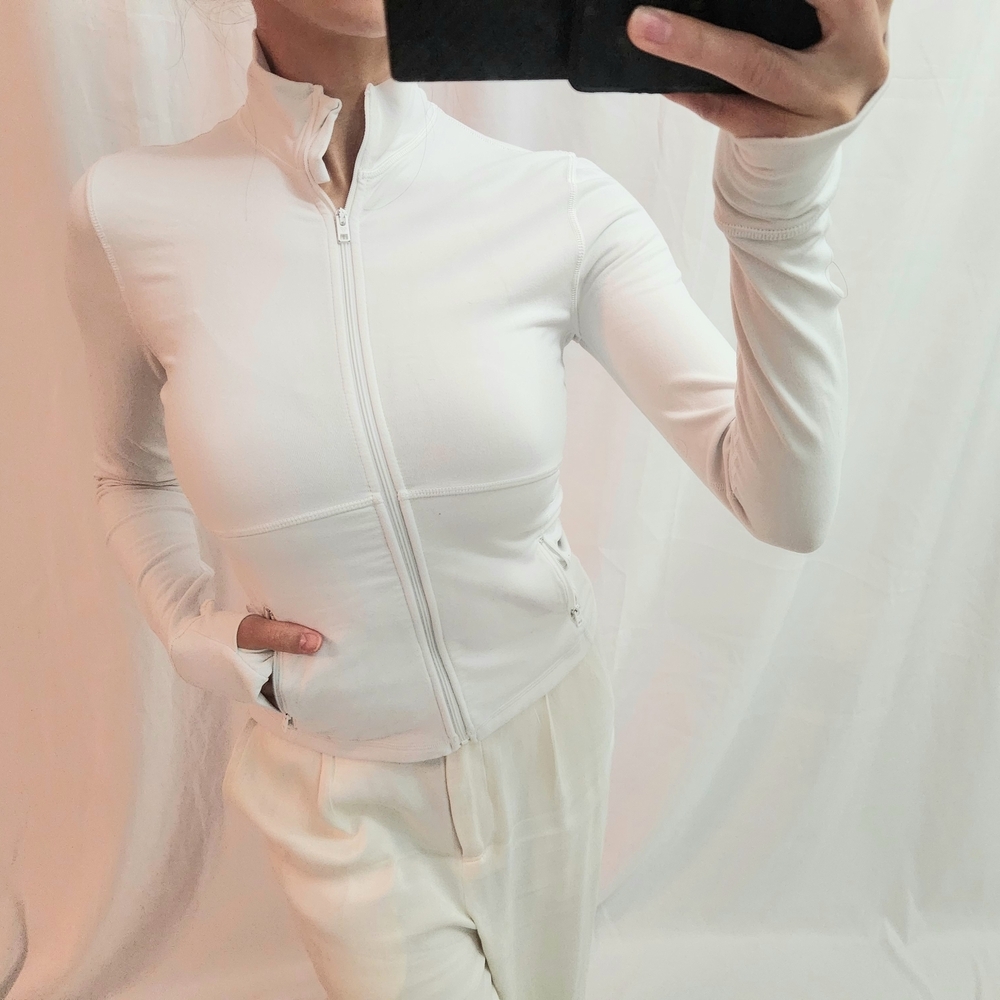 Aritzia White Zip-Up Sweatshirt